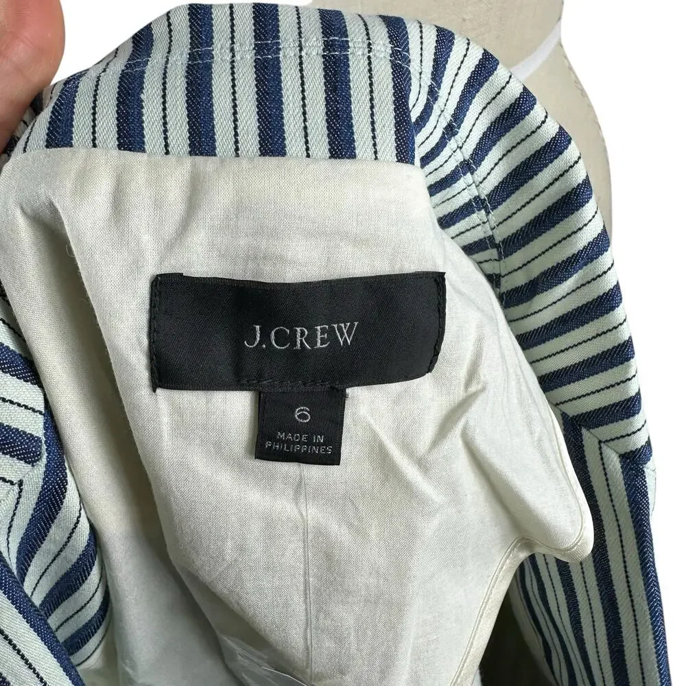 J‎ CREW Willa Blazer Blue White Striped Button Front Jacket Women's Size 6 NWT